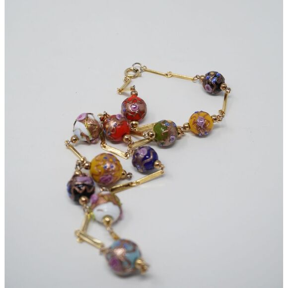 Vintage Wedding Cake Venetian Glass Beads and Gold Tone Link Necklace 26" Long - Picture 2 of 8